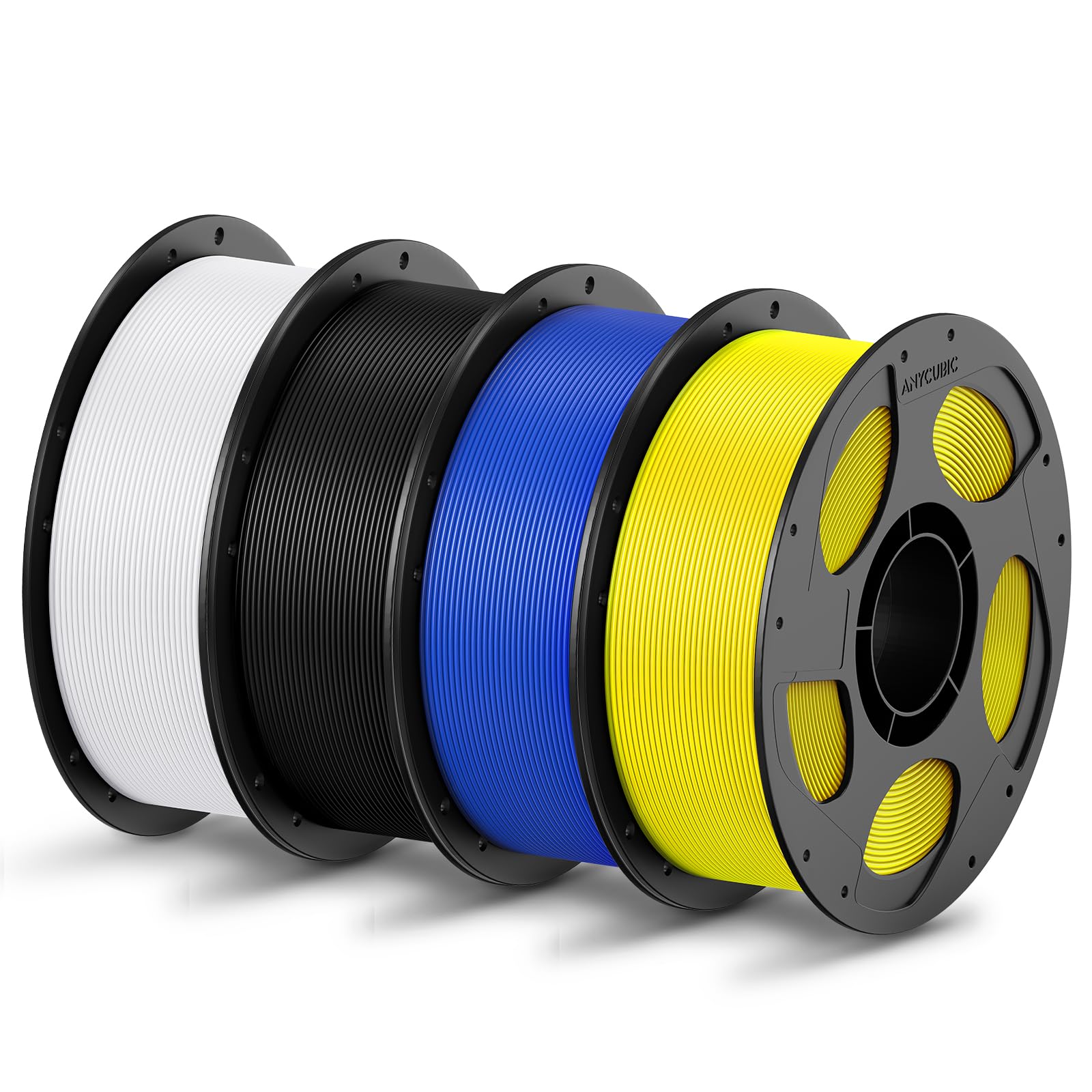 ANYCUBIC PLA Filament 1.75mm Bundle, 3D Printing PLA Filament 1.75mm Dimensional Accuracy +/- 0.02mm, 1KG Reusable Spool (2.2 lbs), 4KG Black + White + Blue + Red