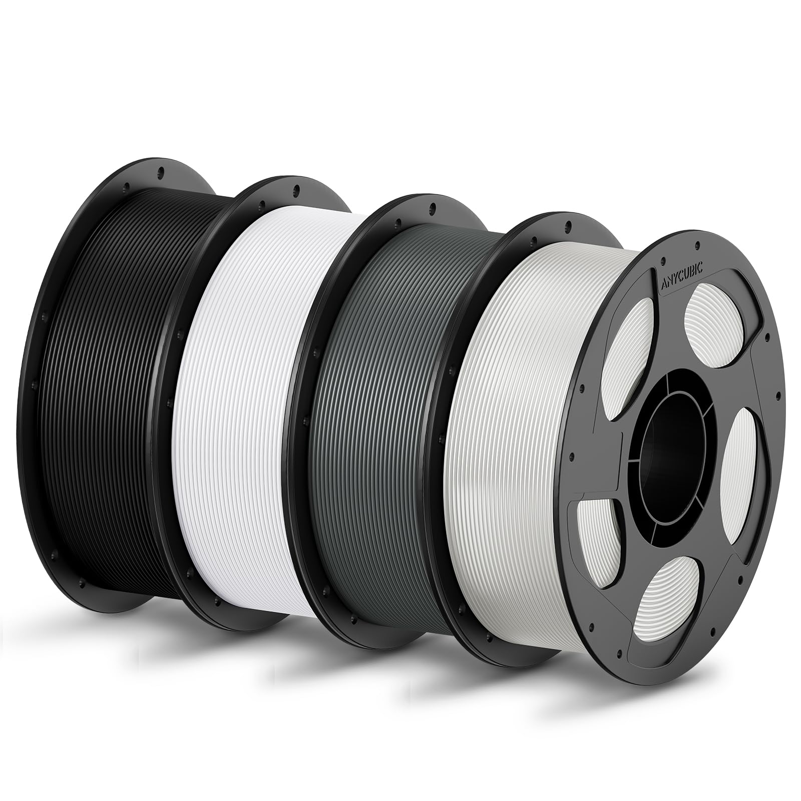 ANYCUBIC PLA Filament 1.75mm Bundle, 3D Printing PLA Filament 1.75mm Dimensional Accuracy +/- 0.02mm, 1KG Reusable Spool (2.2 lbs), 4KG Black + White + Blue + Red