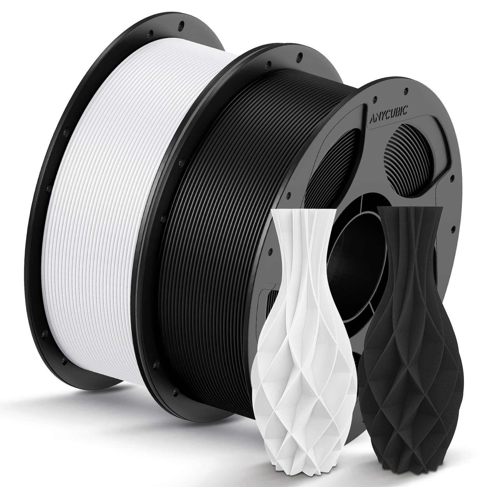 ANYCUBIC PLA Filament 1.75mm Bundle, 3D Printing PLA Filament 1.75mm Dimensional Accuracy +/- 0.02mm, 1KG Reusable Spool (2.2 lbs), 4KG Black + White + Blue + Red