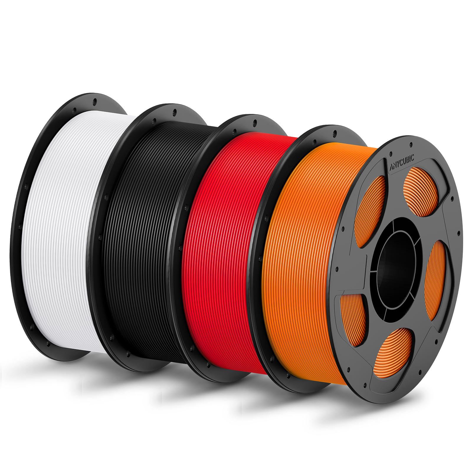 ANYCUBIC PLA Filament 1.75mm Bundle, 3D Printing PLA Filament 1.75mm Dimensional Accuracy +/- 0.02mm, 1KG Reusable Spool (2.2 lbs), 4KG Black + White + Blue + Red