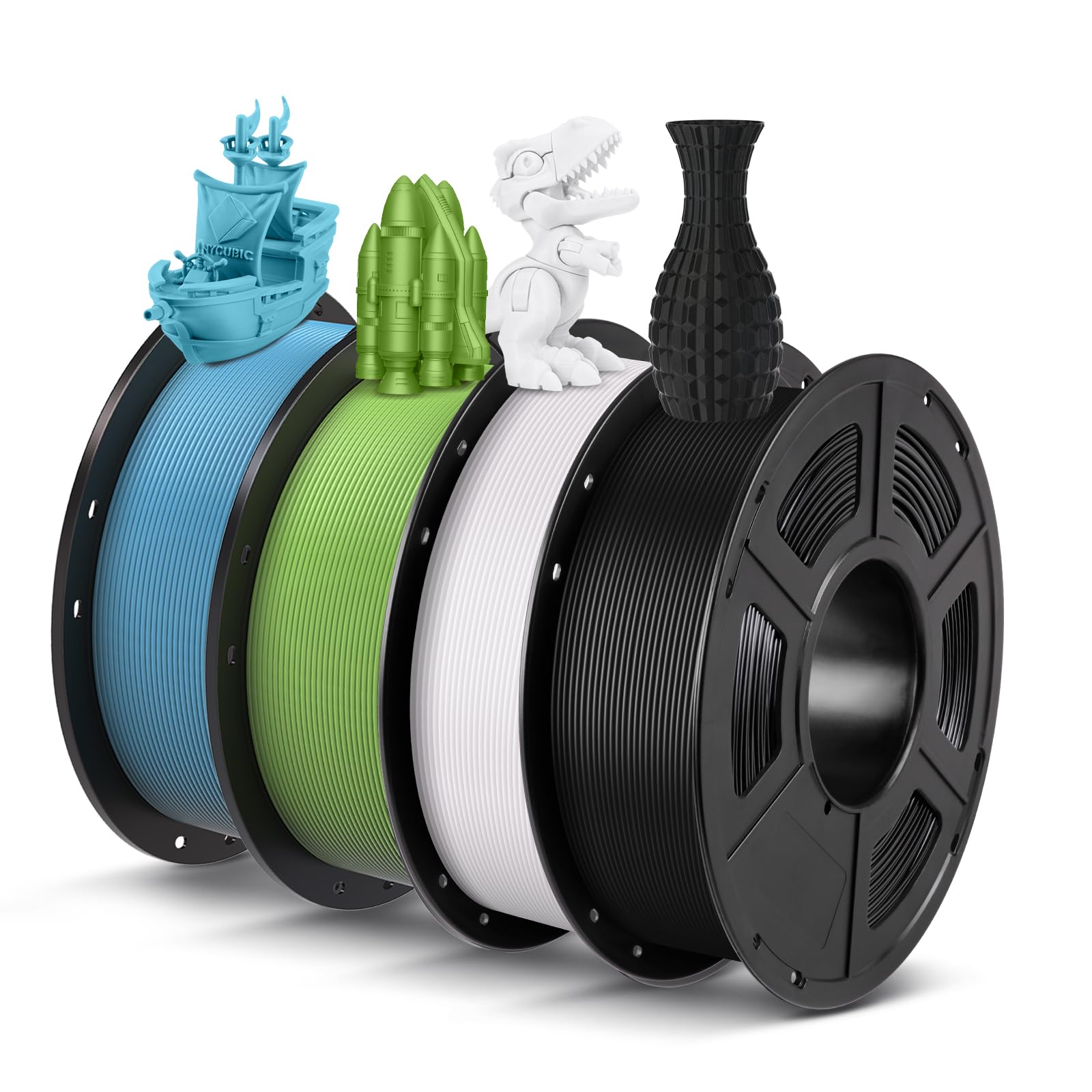 ANYCUBIC PLA Filament 1.75mm Bundle, 3D Printing PLA Filament 1.75mm Dimensional Accuracy +/- 0.02mm, 1KG Reusable Spool (2.2 lbs), 4KG Black + White + Blue + Red