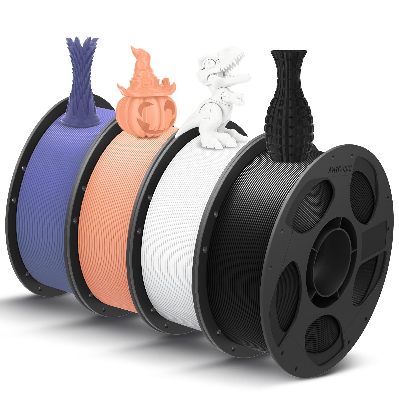 ANYCUBIC PLA Filament 1.75mm Bundle, 3D Printing PLA Filament 1.75mm Dimensional Accuracy +/- 0.02mm, 1KG Reusable Spool (2.2 lbs), 4KG Black + White + Blue + Red