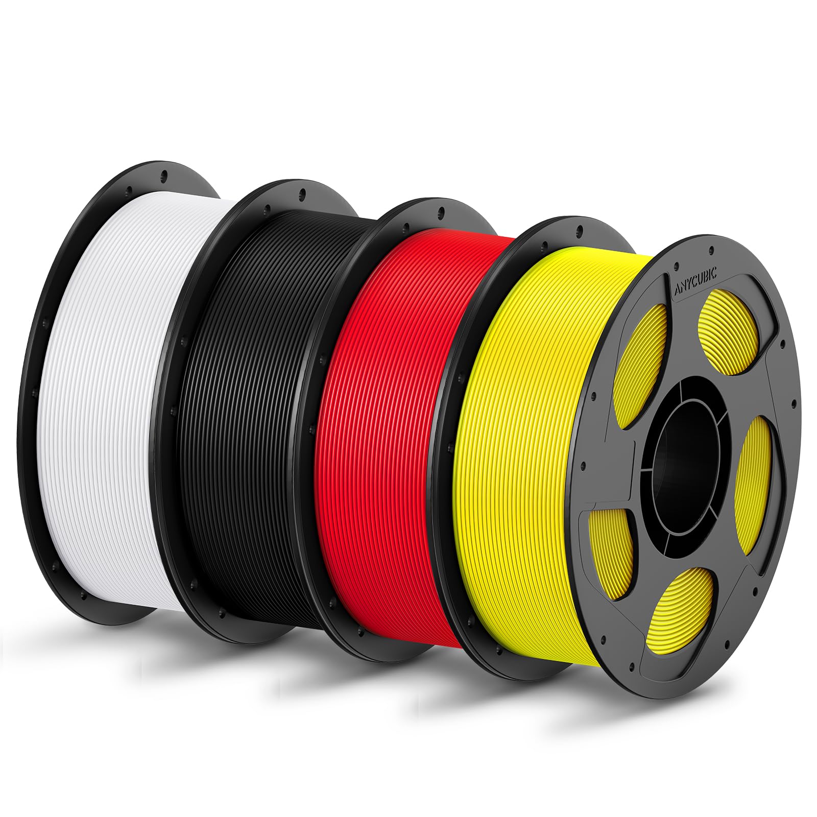 ANYCUBIC PLA Filament 1.75mm Bundle, 3D Printing PLA Filament 1.75mm Dimensional Accuracy +/- 0.02mm, 1KG Reusable Spool (2.2 lbs), 4KG Black + White + Blue + Red