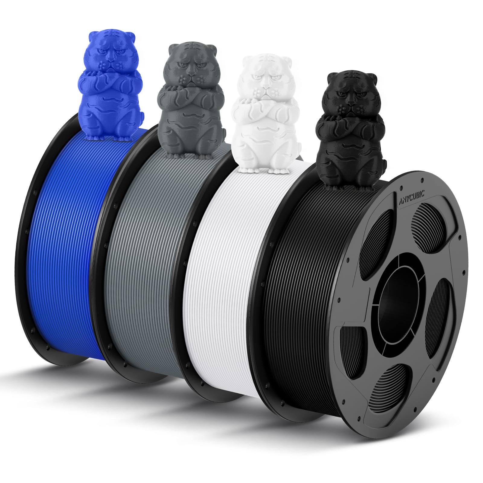 ANYCUBIC PLA Filament 1.75mm Bundle, 3D Printing PLA Filament 1.75mm Dimensional Accuracy +/- 0.02mm, 1KG Reusable Spool (2.2 lbs), 4KG Black + White + Blue + Red
