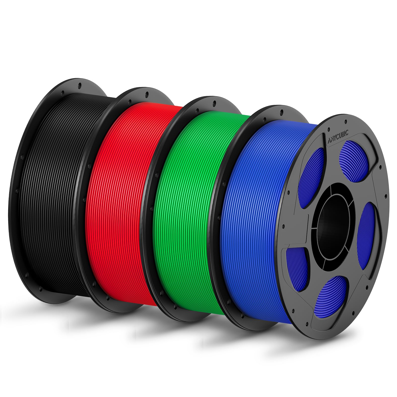 ANYCUBIC PLA Filament 1.75mm Bundle, 3D Printing PLA Filament 1.75mm Dimensional Accuracy +/- 0.02mm, 1KG Reusable Spool (2.2 lbs), 4KG Black + White + Blue + Red