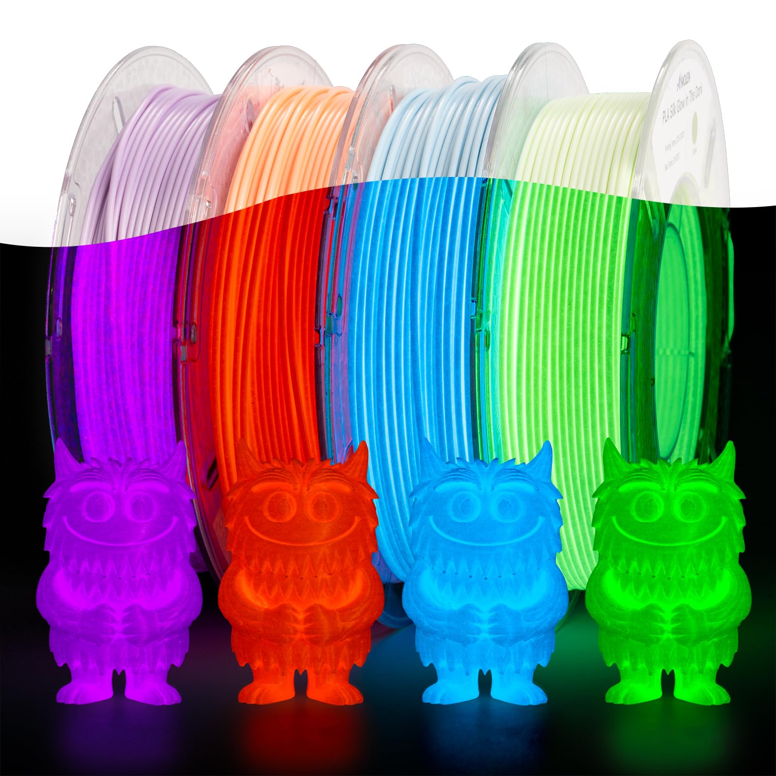 AMOLEN Silk PLA 3D Printer Filament Bundle, Shiny Dual Color Filament 1.75mm Pack, Multi Color Change 3D Printing Filament for Most FDM 3D Printer, 4 Spools 200g Each