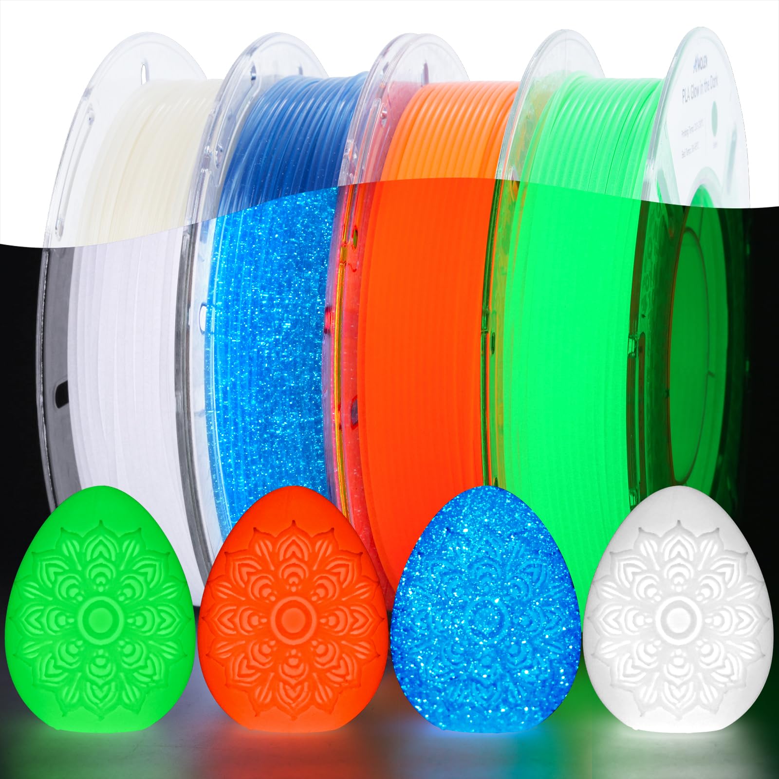 AMOLEN Silk PLA 3D Printer Filament Bundle, Shiny Dual Color Filament 1.75mm Pack, Multi Color Change 3D Printing Filament for Most FDM 3D Printer, 4 Spools 200g Each