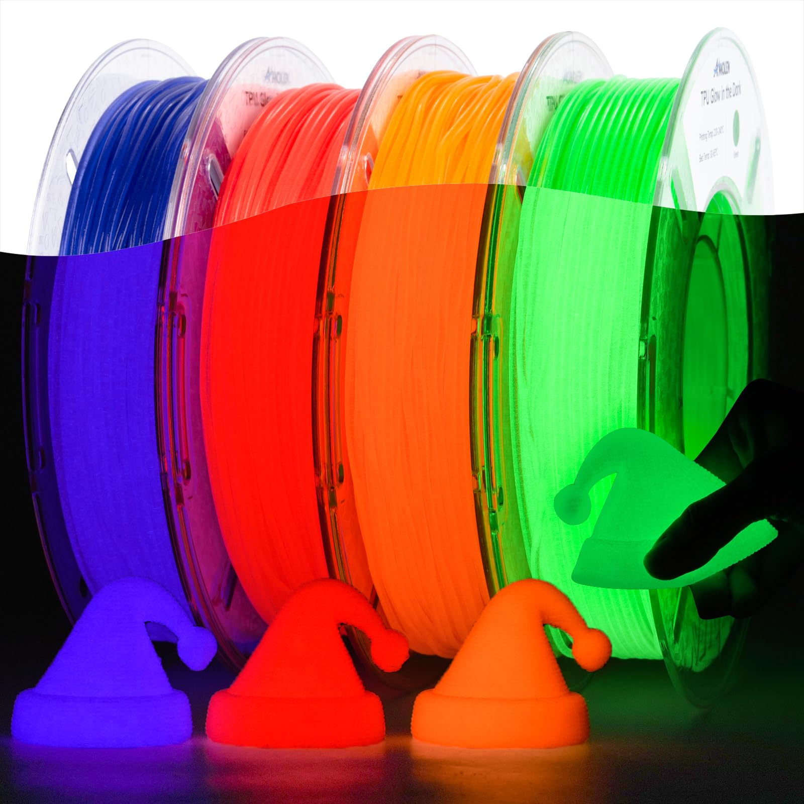 AMOLEN Silk PLA 3D Printer Filament Bundle, Shiny Dual Color Filament 1.75mm Pack, Multi Color Change 3D Printing Filament for Most FDM 3D Printer, 4 Spools 200g Each