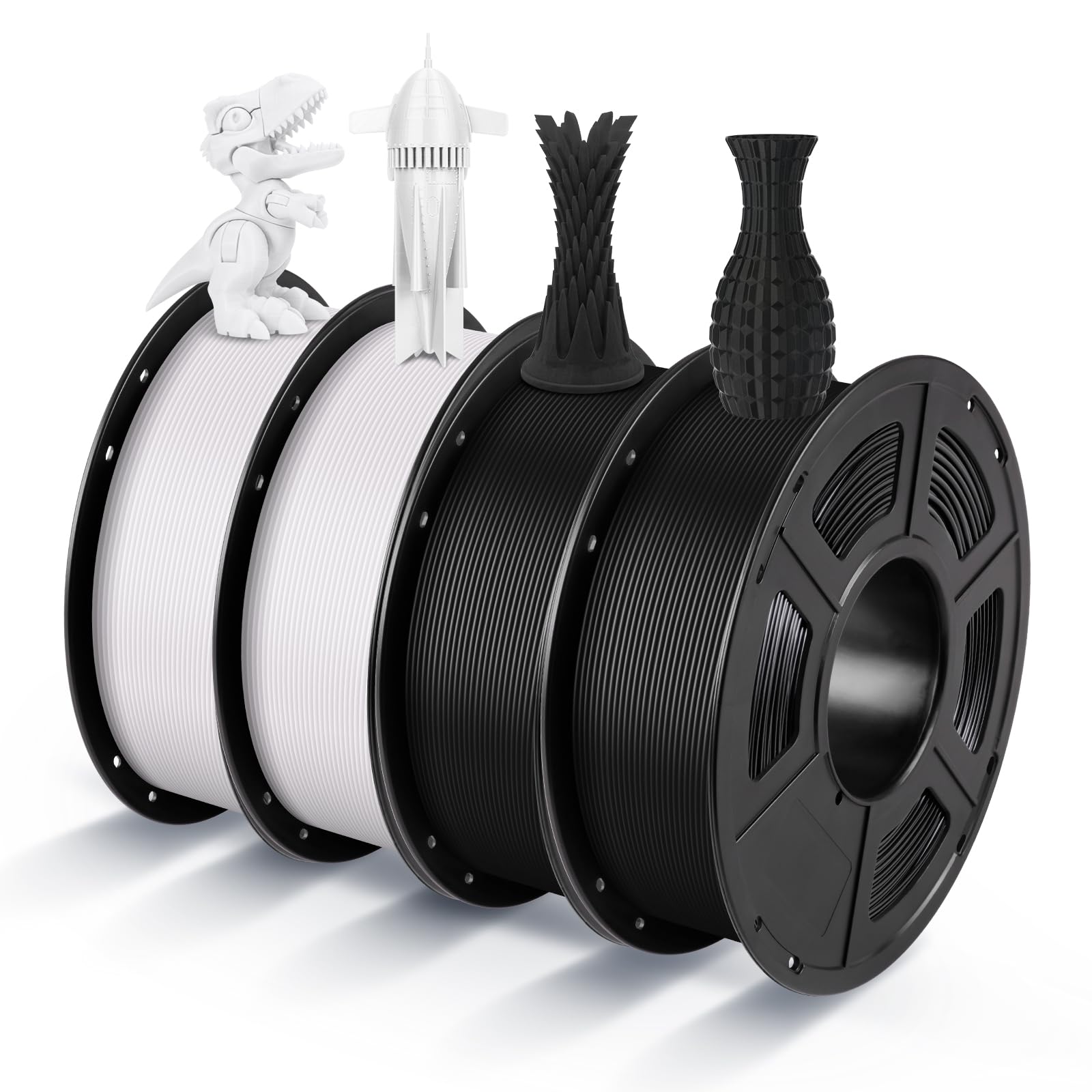 ANYCUBIC PLA Filament 1.75mm Bundle, 3D Printing PLA Filament 1.75mm Dimensional Accuracy +/- 0.02mm, 1KG Reusable Spool (2.2 lbs), 4KG Black + White + Blue + Red