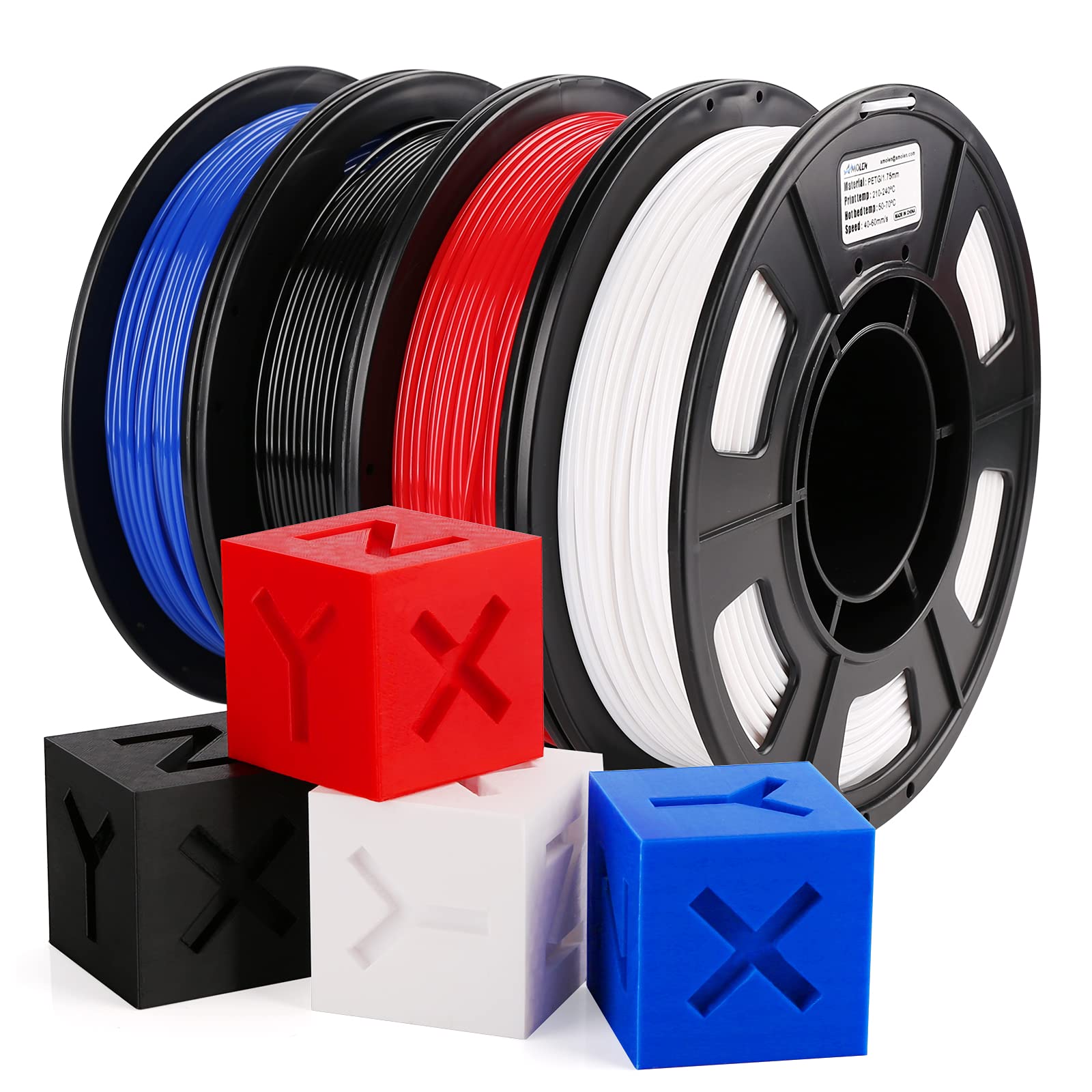 AMOLEN Silk PLA 3D Printer Filament Bundle, Shiny Dual Color Filament 1.75mm Pack, Multi Color Change 3D Printing Filament for Most FDM 3D Printer, 4 Spools 200g Each