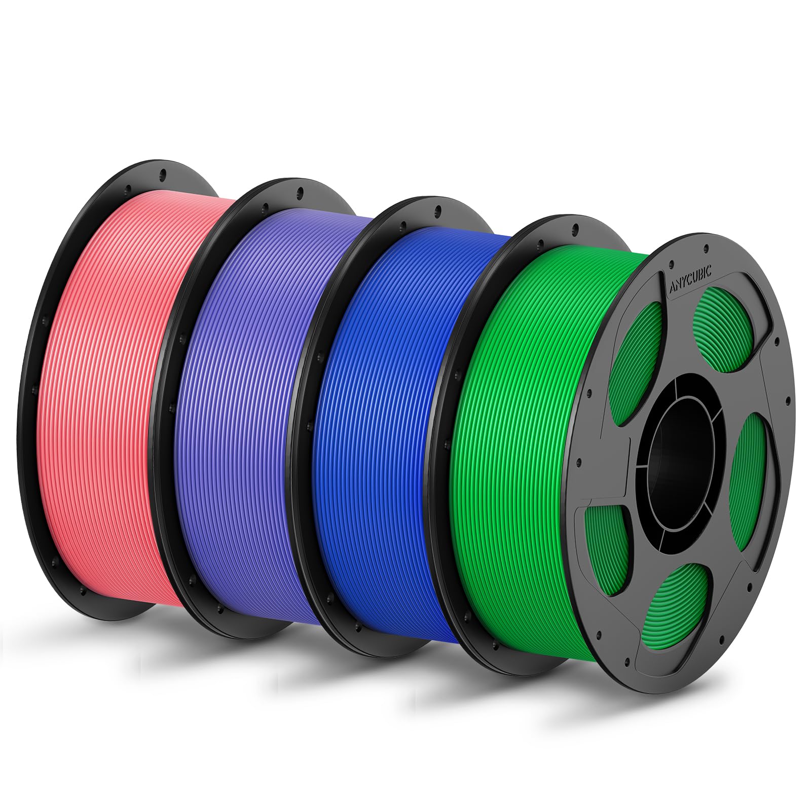 ANYCUBIC PLA Filament 1.75mm Bundle, 3D Printing PLA Filament 1.75mm Dimensional Accuracy +/- 0.02mm, 1KG Reusable Spool (2.2 lbs), 4KG Black + White + Blue + Red