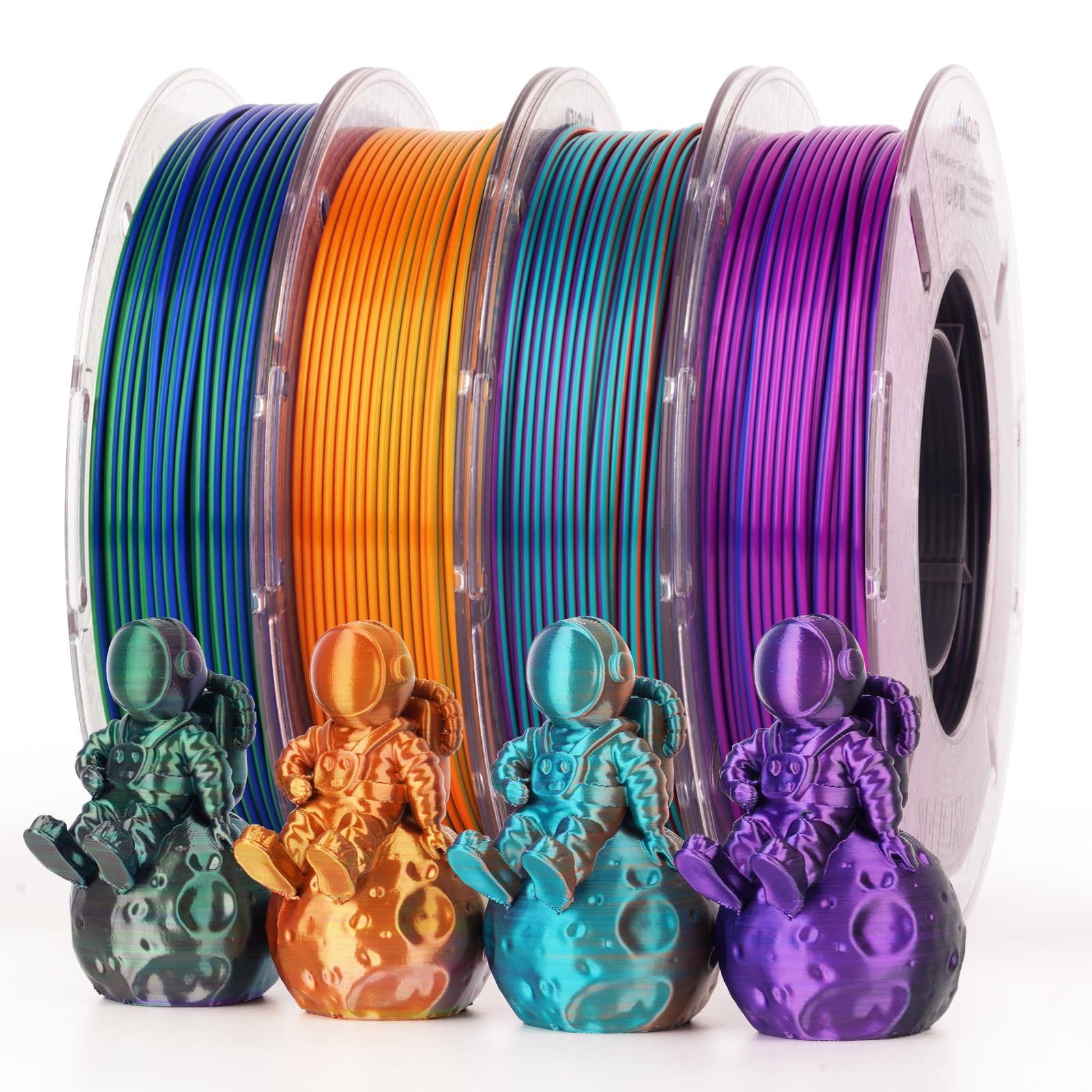 AMOLEN Silk PLA 3D Printer Filament Bundle, Shiny Dual Color Filament 1.75mm Pack, Multi Color Change 3D Printing Filament for Most FDM 3D Printer, 4 Spools 200g Each
