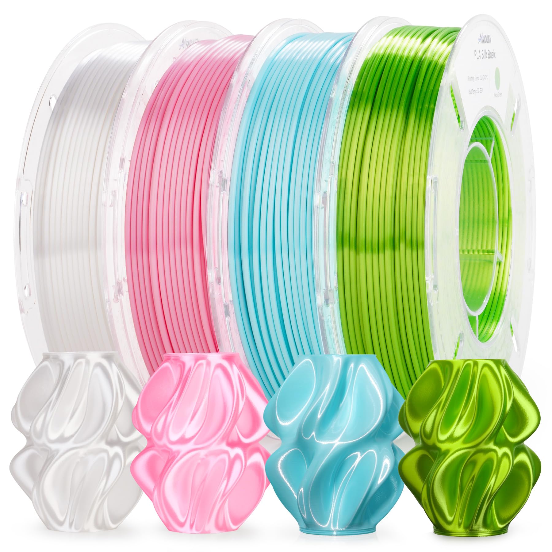 AMOLEN Silk PLA 3D Printer Filament Bundle, Shiny Dual Color Filament 1.75mm Pack, Multi Color Change 3D Printing Filament for Most FDM 3D Printer, 4 Spools 200g Each