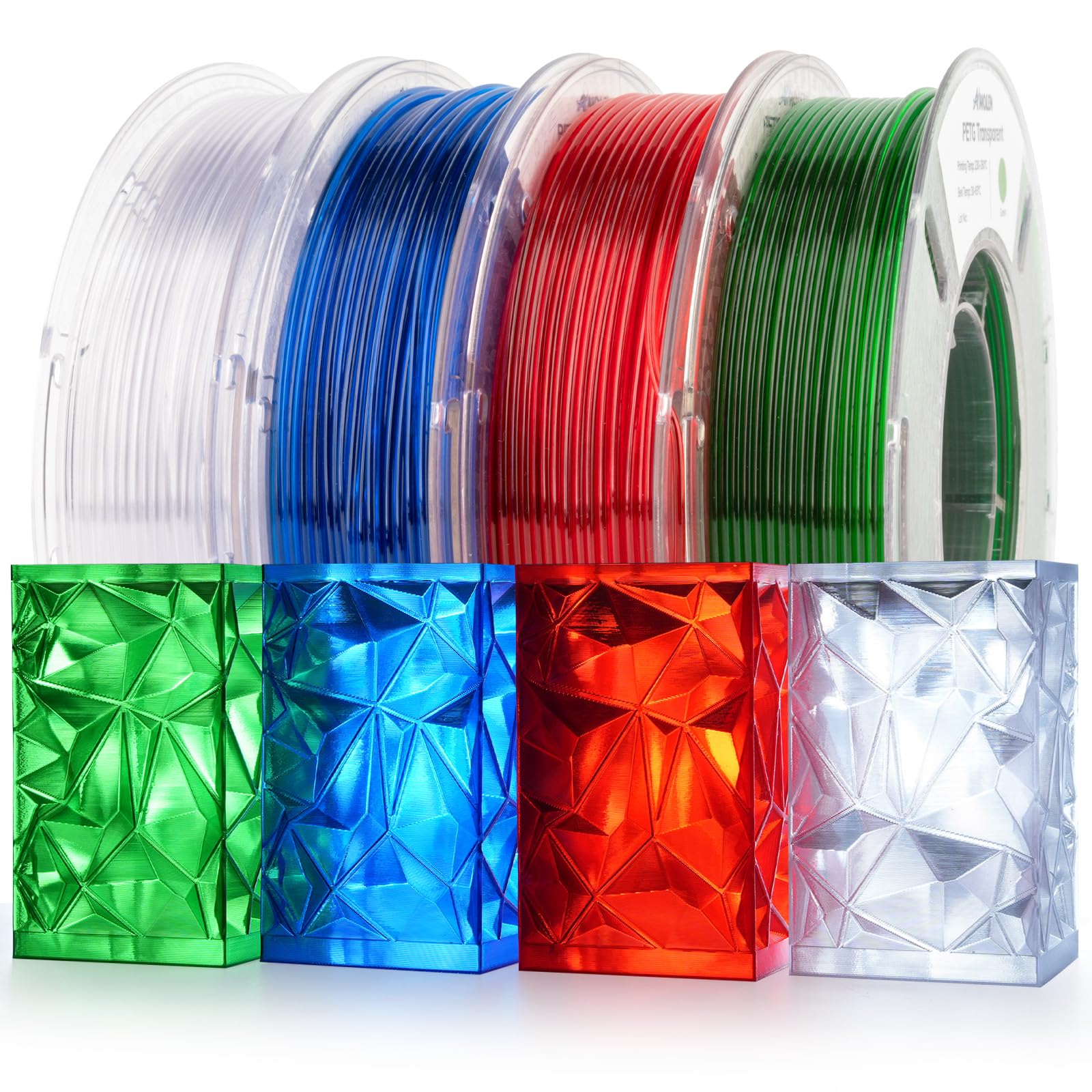AMOLEN Silk PLA 3D Printer Filament Bundle, Shiny Dual Color Filament 1.75mm Pack, Multi Color Change 3D Printing Filament for Most FDM 3D Printer, 4 Spools 200g Each