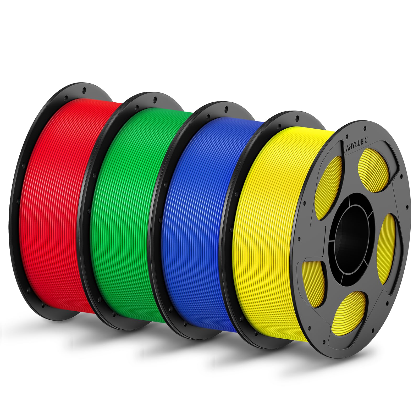 ANYCUBIC PLA Filament 1.75mm Bundle, 3D Printing PLA Filament 1.75mm Dimensional Accuracy +/- 0.02mm, 1KG Reusable Spool (2.2 lbs), 4KG Black + White + Blue + Red