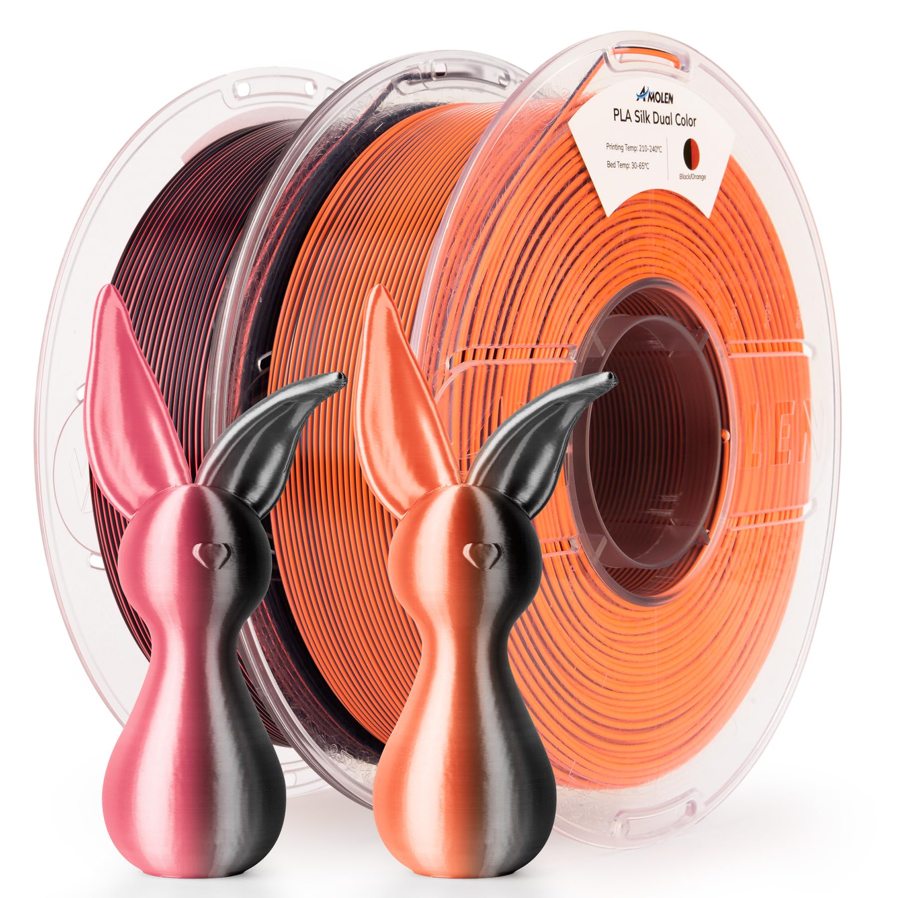 AMOLEN Silk PLA 3D Printer Filament Bundle, Shiny Dual Color Filament 1.75mm Pack, Multi Color Change 3D Printing Filament for Most FDM 3D Printer, 4 Spools 200g Each