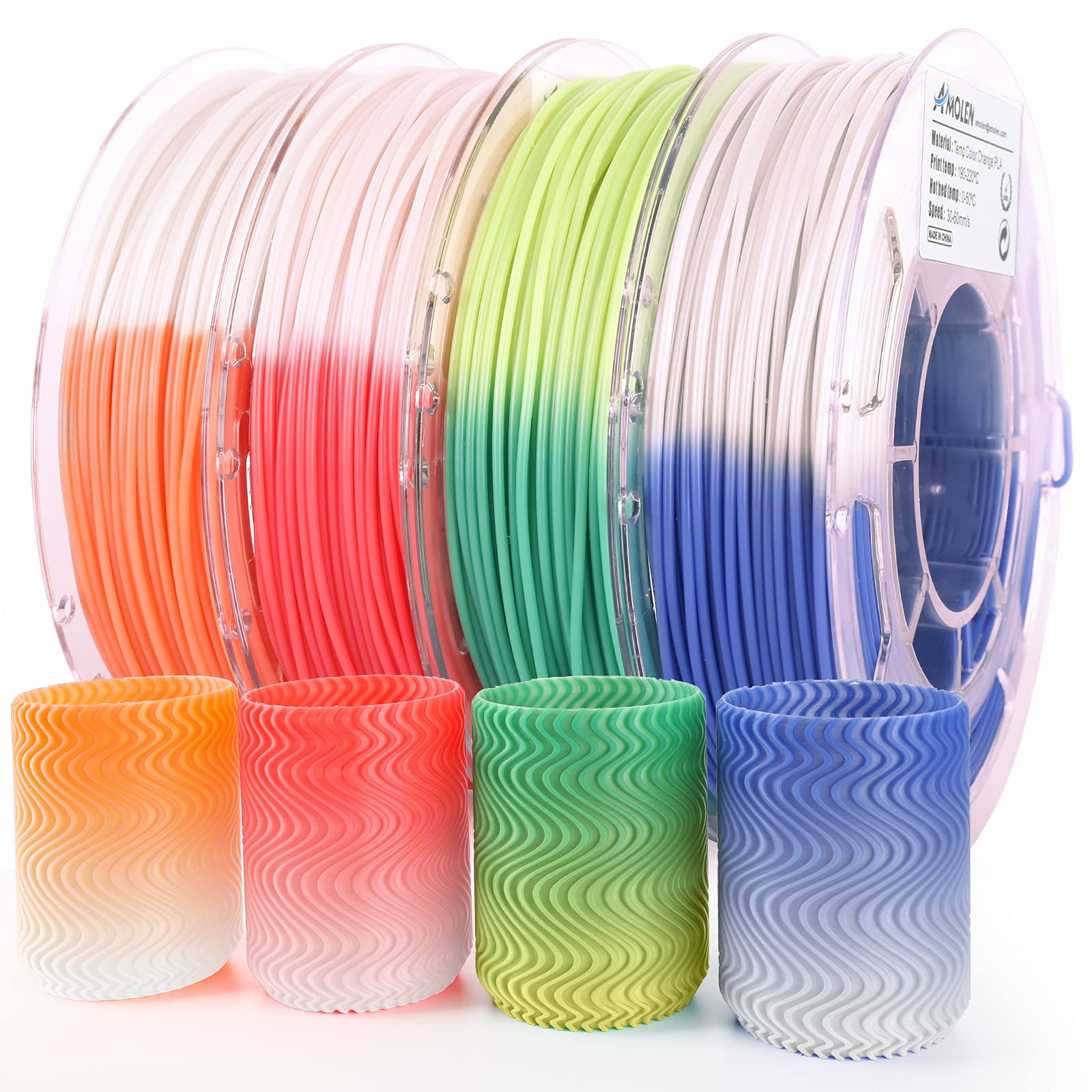 AMOLEN Silk PLA 3D Printer Filament Bundle, Shiny Dual Color Filament 1.75mm Pack, Multi Color Change 3D Printing Filament for Most FDM 3D Printer, 4 Spools 200g Each