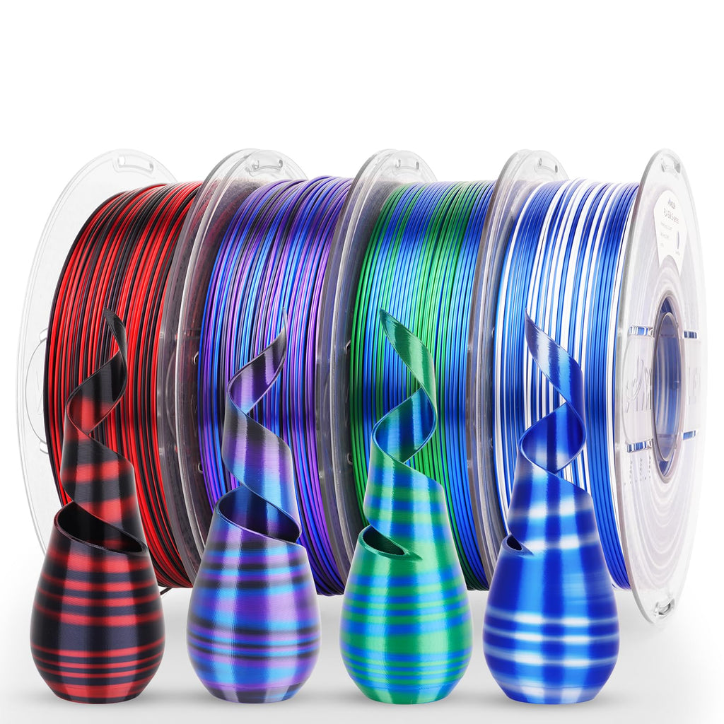AMOLEN Silk PLA 3D Printer Filament Bundle, Shiny Dual Color Filament 1.75mm Pack, Multi Color Change 3D Printing Filament for Most FDM 3D Printer, 4 Spools 200g Each