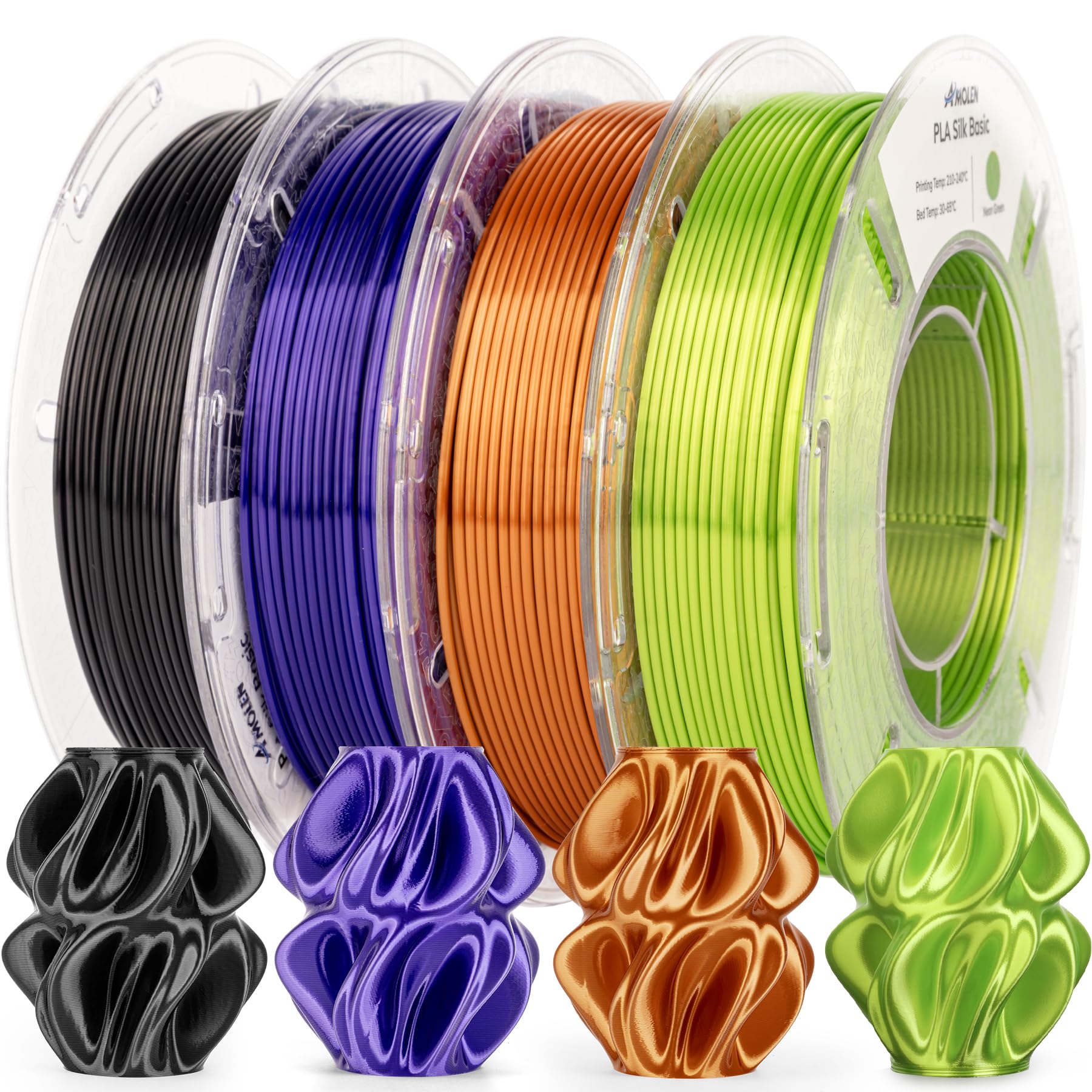 AMOLEN Silk PLA 3D Printer Filament Bundle, Shiny Dual Color Filament 1.75mm Pack, Multi Color Change 3D Printing Filament for Most FDM 3D Printer, 4 Spools 200g Each