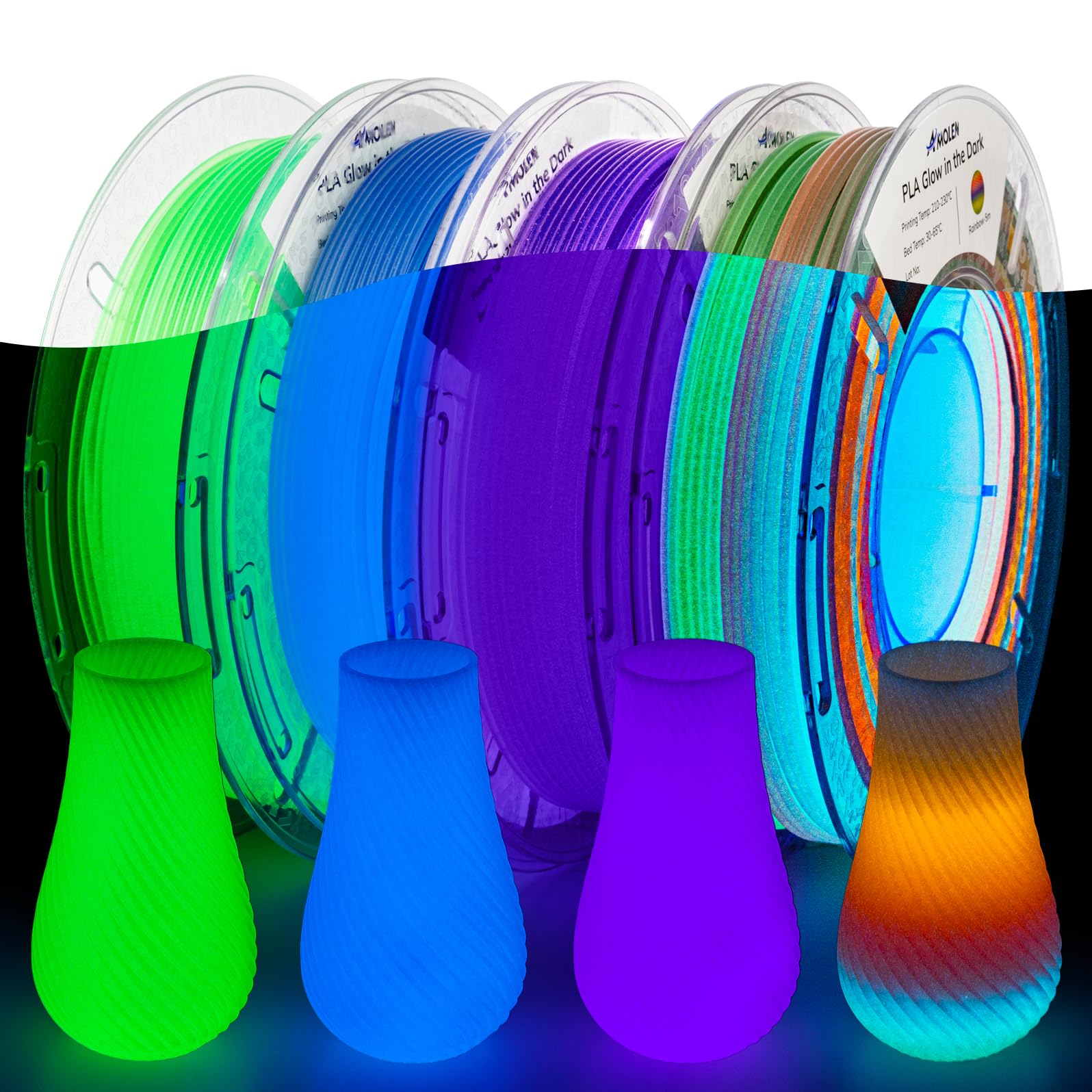 AMOLEN Silk PLA 3D Printer Filament Bundle, Shiny Dual Color Filament 1.75mm Pack, Multi Color Change 3D Printing Filament for Most FDM 3D Printer, 4 Spools 200g Each