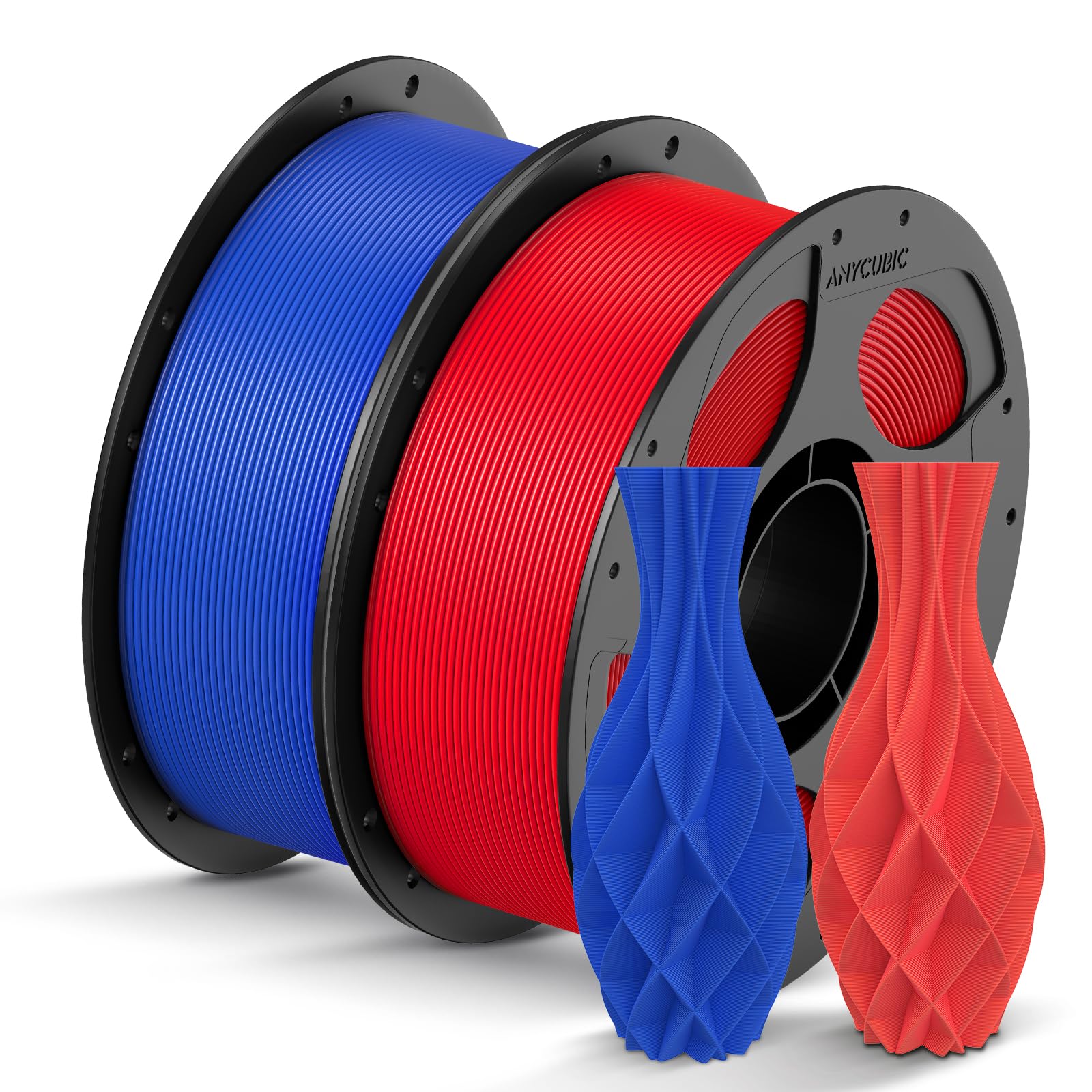 ANYCUBIC PLA Filament 1.75mm Bundle, 3D Printing PLA Filament 1.75mm Dimensional Accuracy +/- 0.02mm, 1KG Reusable Spool (2.2 lbs), 4KG Black + White + Blue + Red