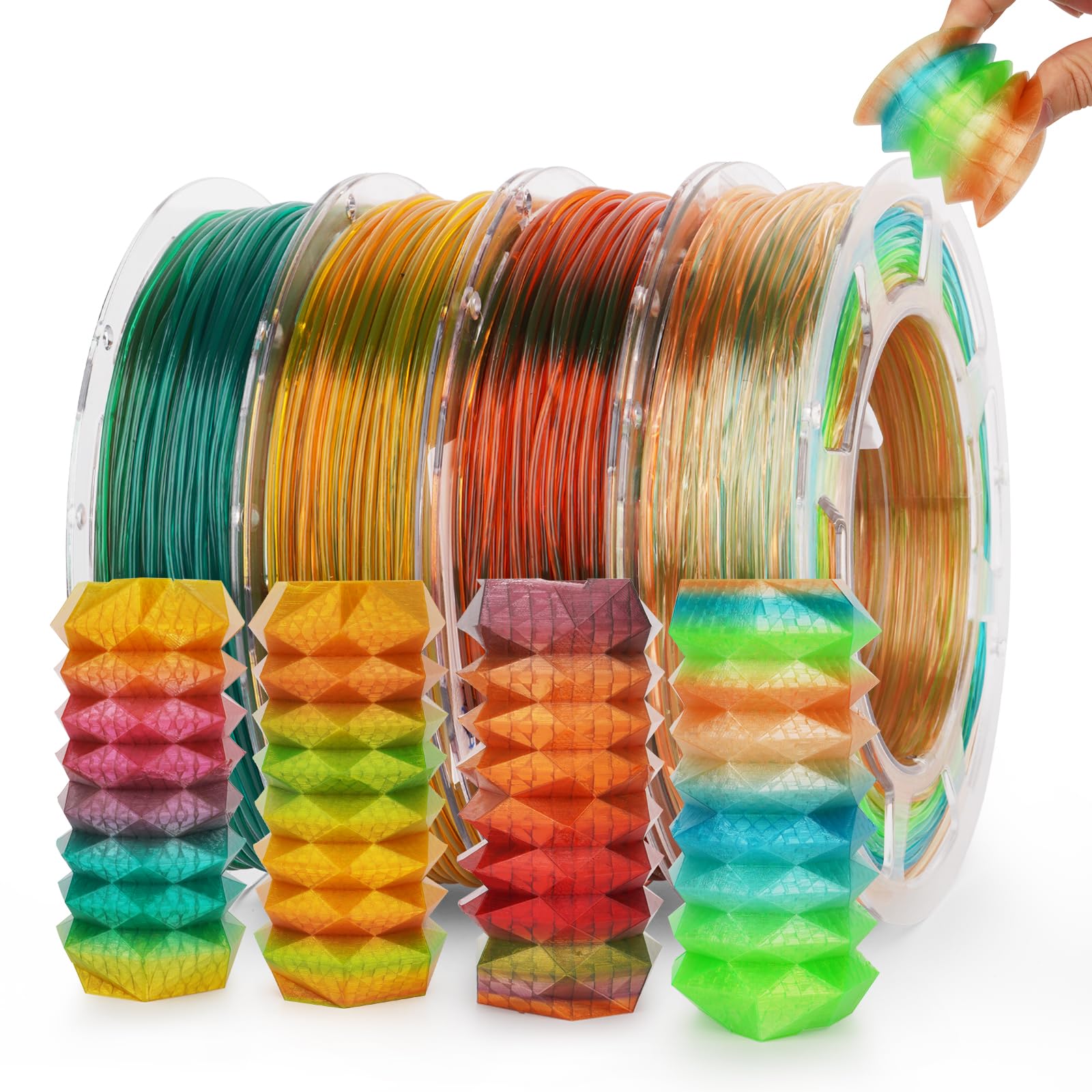 AMOLEN Silk PLA 3D Printer Filament Bundle, Shiny Dual Color Filament 1.75mm Pack, Multi Color Change 3D Printing Filament for Most FDM 3D Printer, 4 Spools 200g Each