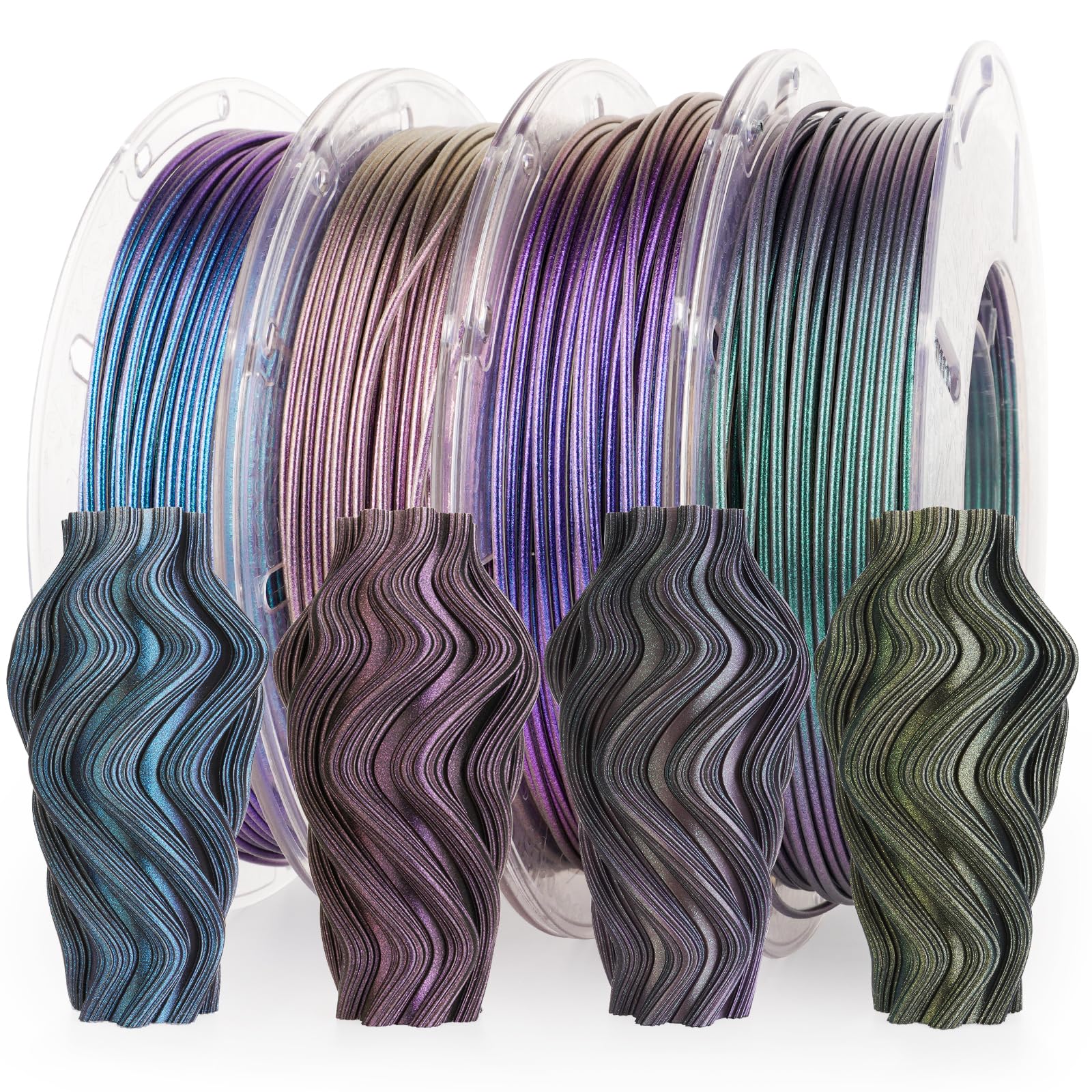 AMOLEN Silk PLA 3D Printer Filament Bundle, Shiny Dual Color Filament 1.75mm Pack, Multi Color Change 3D Printing Filament for Most FDM 3D Printer, 4 Spools 200g Each